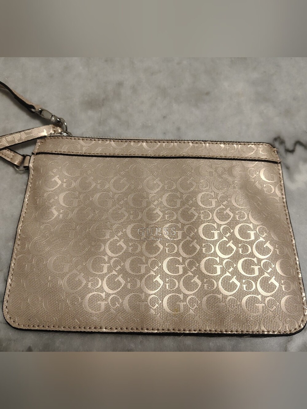 Guess Metallic Beige Signature Wristlet